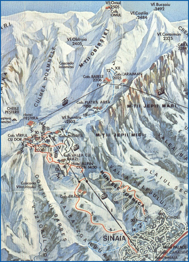 Harta partii de schi din Bucegi